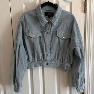 LA Coalition Cropped Corduroy Jacket in Light Blue